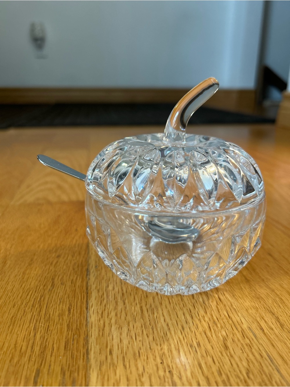 Vintage Gorham Lead Crystal Apple Dish with Sterling Silver Spoon